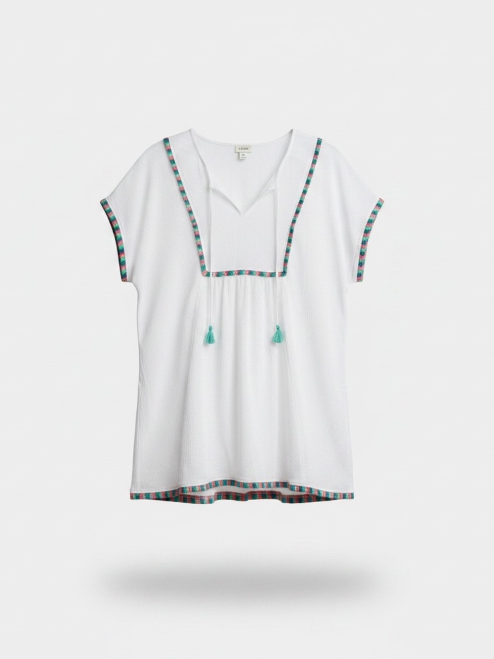 J.Crew Factory White Beach Cover Up Tunic Dress Tassel Trim Size M - Picture 3 of 7